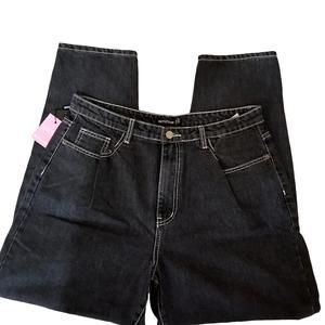 Prettylittlething BRAND NEW Contrast Stitch Mom Washed Black Jeans Size 12